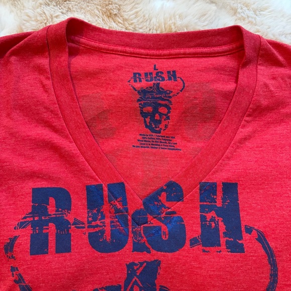 Rush Graphic Skull V-Neck Tee - Red & Navy women’s size large - Picture 3 of 8